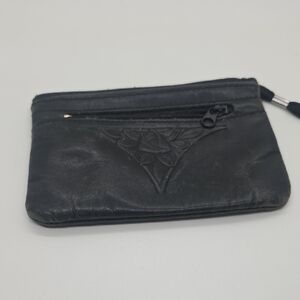 Black Leather Zip Wristlet Coin Purse